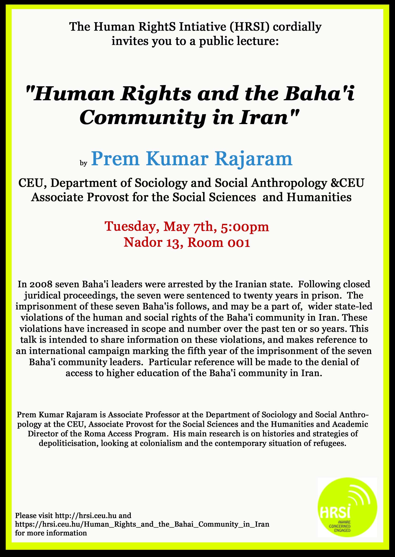 Lecture on Human Rights in Iran at CEU © Human RightS Initiative (HRSI)
