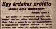 A Világ cikkének kezdő sorai ‘Abdu’l-Bahá magyarországi látogatásáról (1913. ápr. 10., 7-8. oldal)